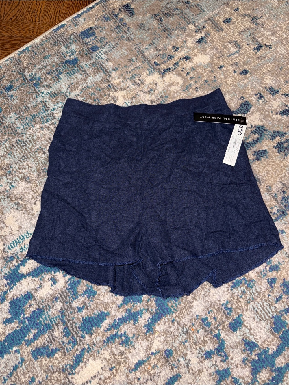 Central Park West Deep Navy High-Waist Tailored Shorts